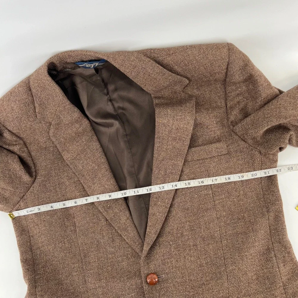 Farah Vintage Mens 40L Brown Wool Tweed Blazer Suede Elbow Patches Made in USA